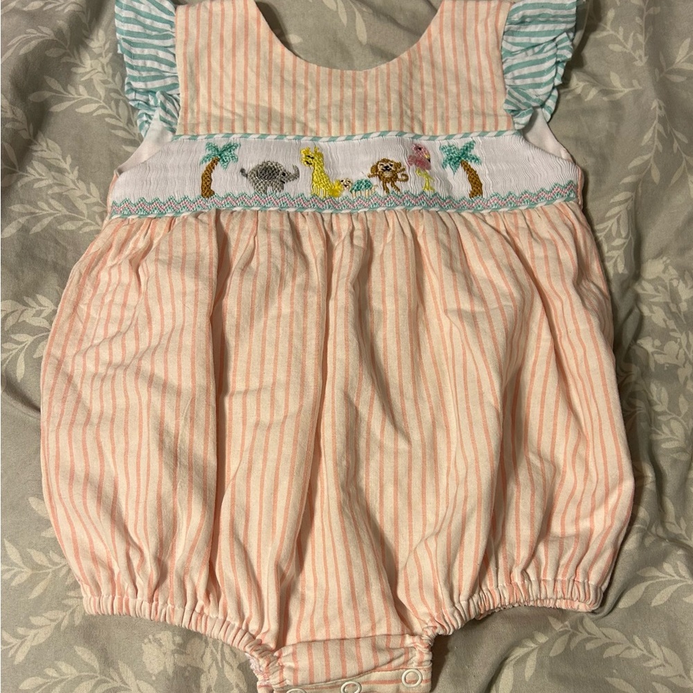 Sweet La Rose Striped Baby bubble with Animal Embroidery